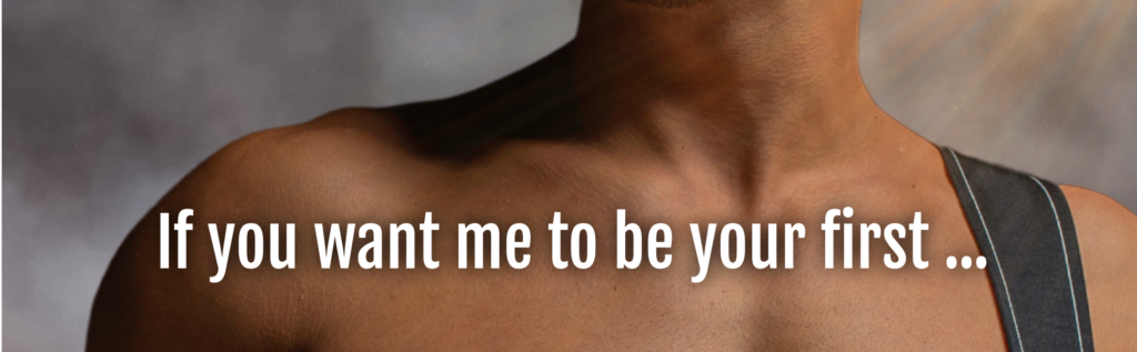 A man with his chest up and the words " want me to be yours ?" written on it.