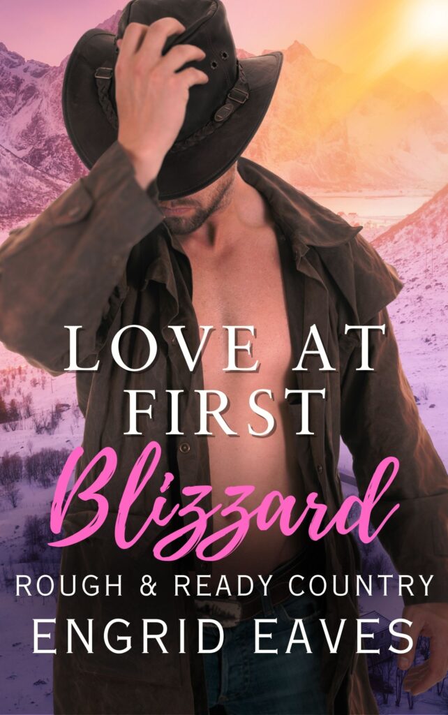 A man in black shirt and brown jacket with words " love at first blizzard "