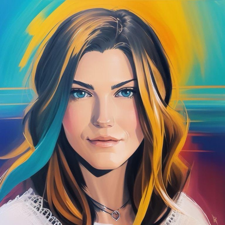 A painting of a woman with long hair.