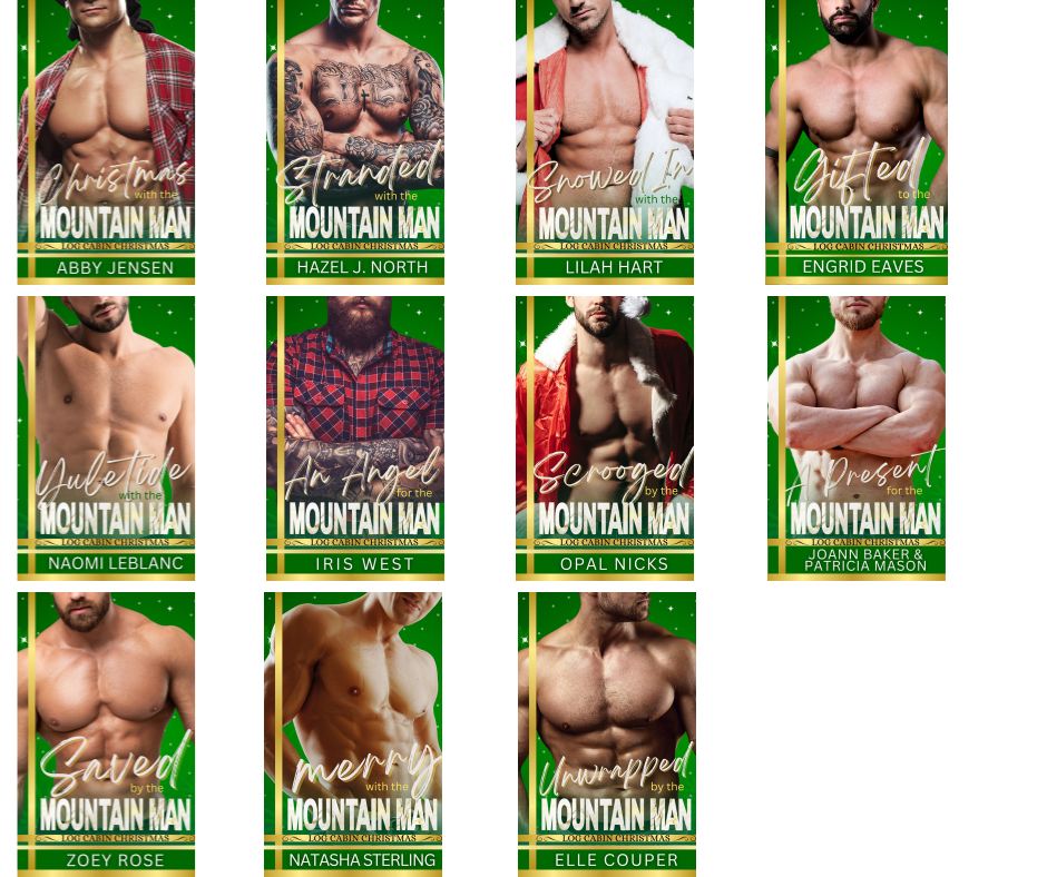 A series of shirtless men with green background